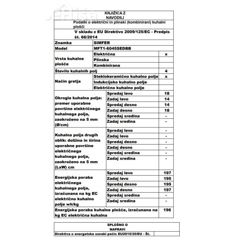 Steklokeramični štedilnik SIMFER 6045 SEDBB
