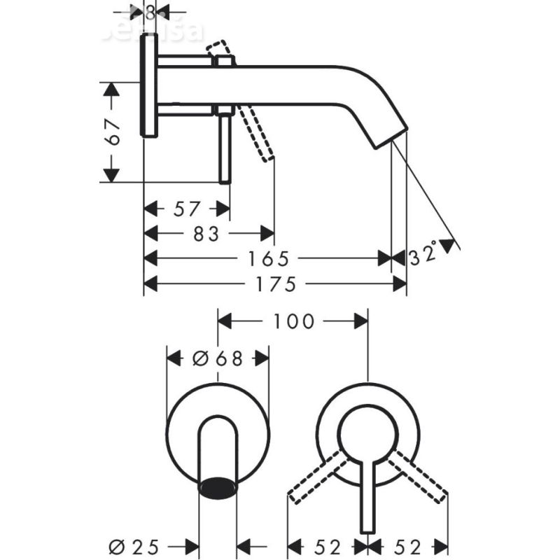 Stenska armatura Tecturis za podometno vgradnjo z izlivom 16,5 cm krom HANSGROHE 73350000
