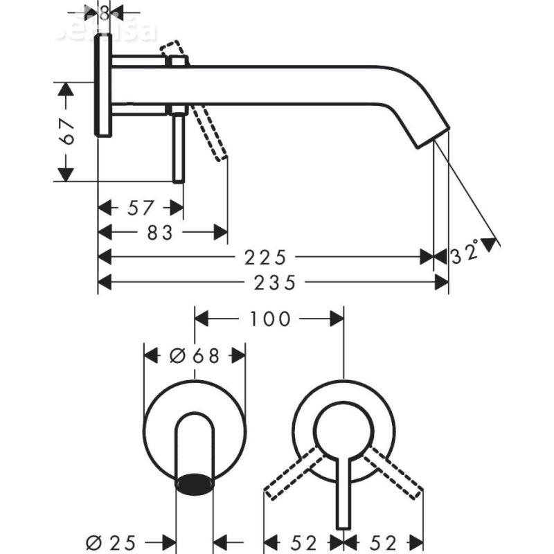 Stenska armatura Tecturis za podometno vgradnjo z izlivom 22,5 cm krom HANSGROHE 73351000
