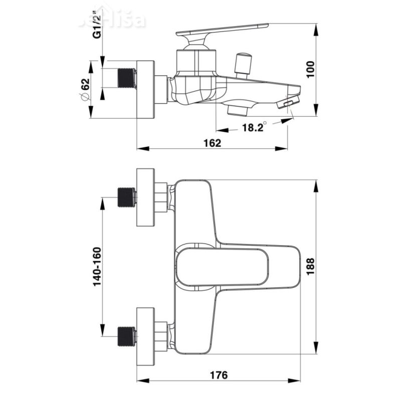 Stenska armatura za kad ZEN u30B črna UNITAS 00330B
