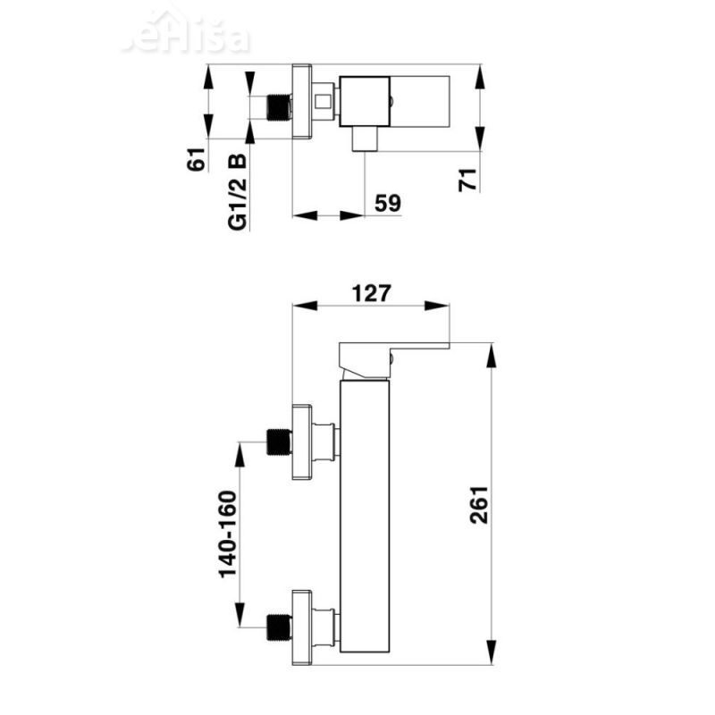 Stenska armatura za tuš SQ q40B black UNITAS 00494B
