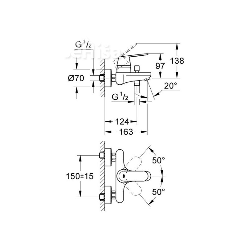 Stenska enoročna armatura za kopalno kad Eurosmart Cosmopolitan GROHE 32831000
