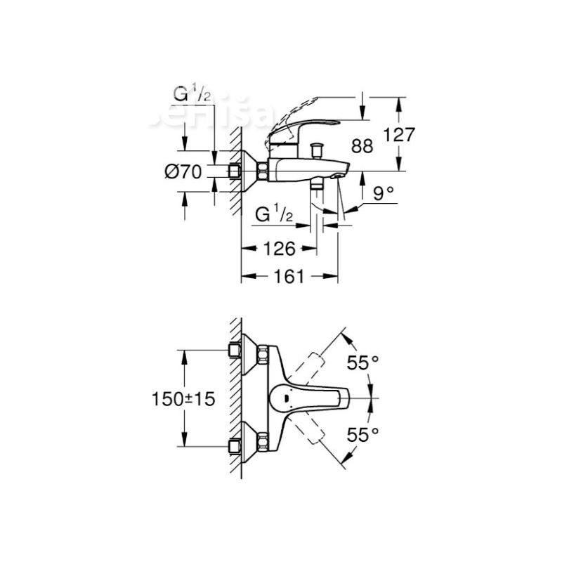 Stenska enoročna armatura za kopalno kad Eurosmart GROHE 33300002