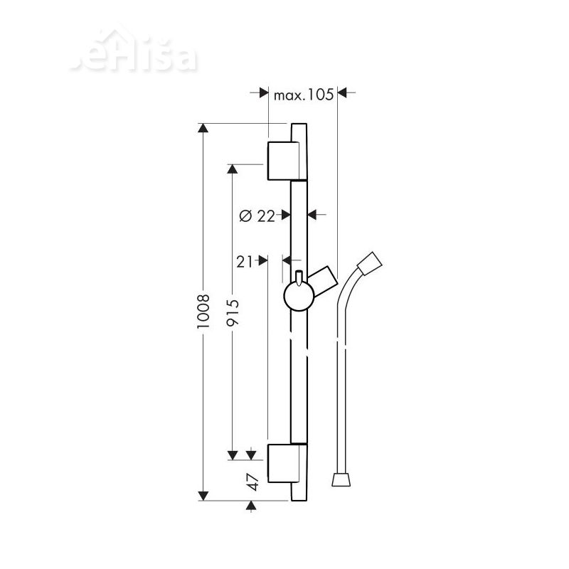 Stenski nosilec za tuš ročko Unica 90 cm z tuš cevjo krom HANSGROHE 28631000
