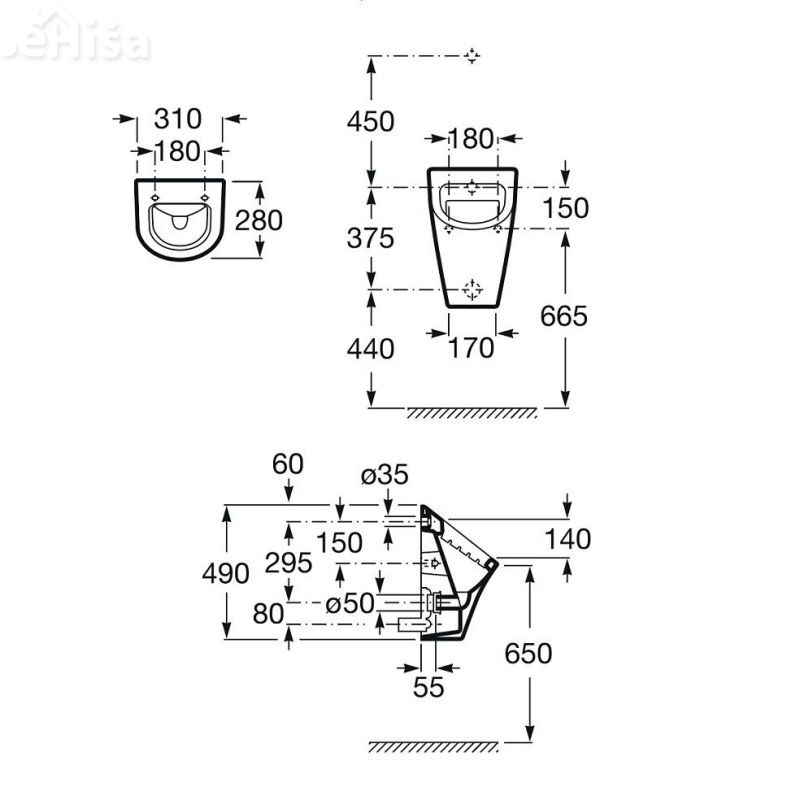 Stenski pisoar brez pokrova Nexo ROCA A35364L000