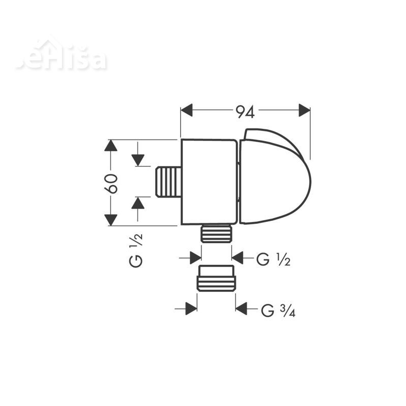 Stenski priključek FixFit E z nepovratnim in zapornim ventilom krom HANSGROHE 27452000