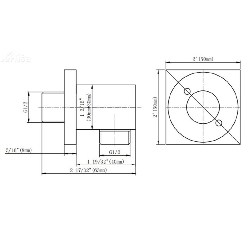 Stenski priključek za tuš cev SQ črna UNITAS 12214B
