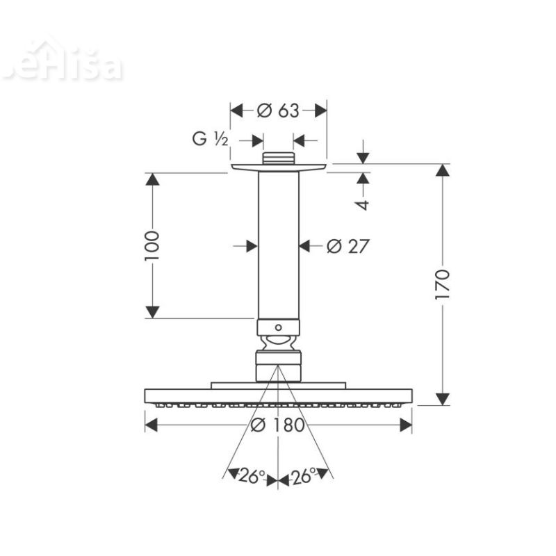 Stropna nadglavna prha Raindance S 180 krom HANSGROHE 27472000
