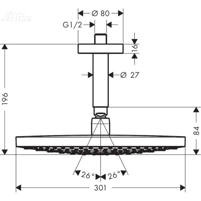 Stropna nadglavna prha Raindance Select S 300 krom HANSGROHE 27337000