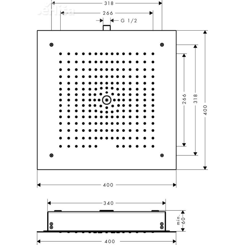 Stropna vgradna prha nadglavna prha Raindance E 400/400 HANSGROHE 26253000