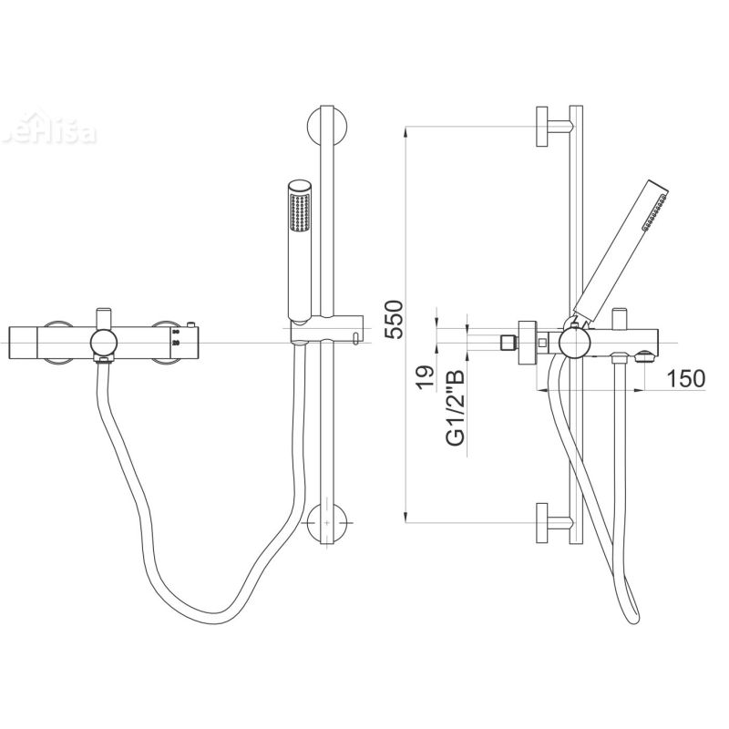 Termostatska enoročna armatura za kopalno kad Fresh t30 komplet UNITAS 00336
