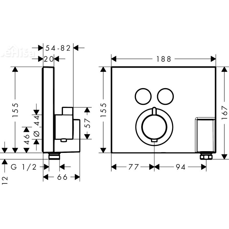 Termostatska pokrivna plošča SHOWERSELECT krom 2 fukciji HANSGROHE 15765000
