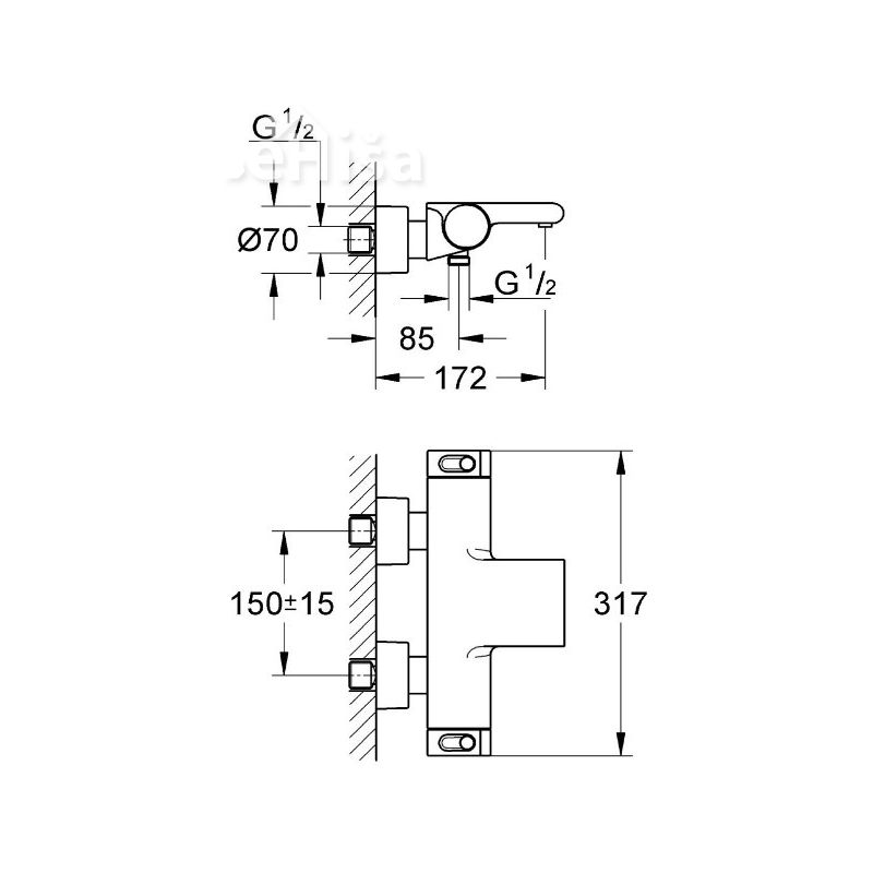 Termostatska stenska armatura za kopalno kad Grohtherm 2000 GROHE 34174001
