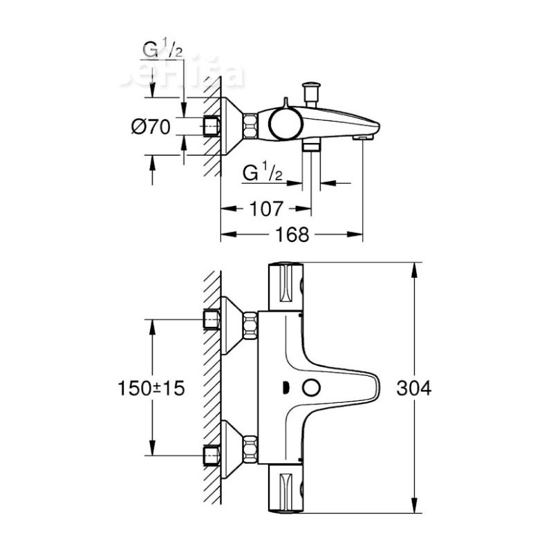 Termostatska stenska armatura za kopalno kad Grohtherm 800 GROHE 34567000
