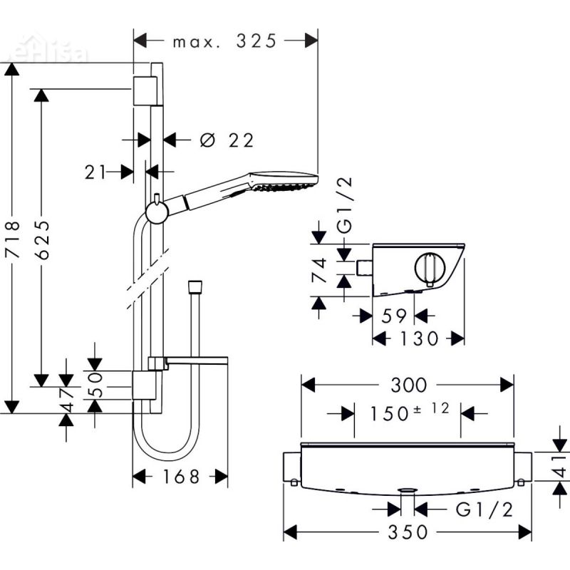 Termostatski stenski tuš komplet Raindance Select E 65 cm krom HANSGROHE 27038000
