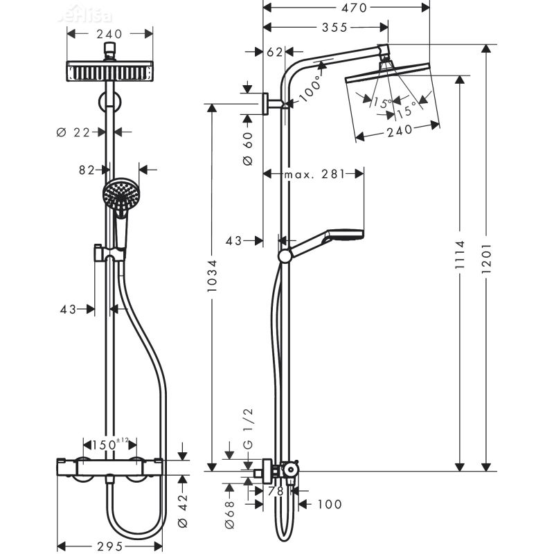 Termostatski tuš set z nadglavno prho Crometta E 240 krom HANSGROHE 27271000
