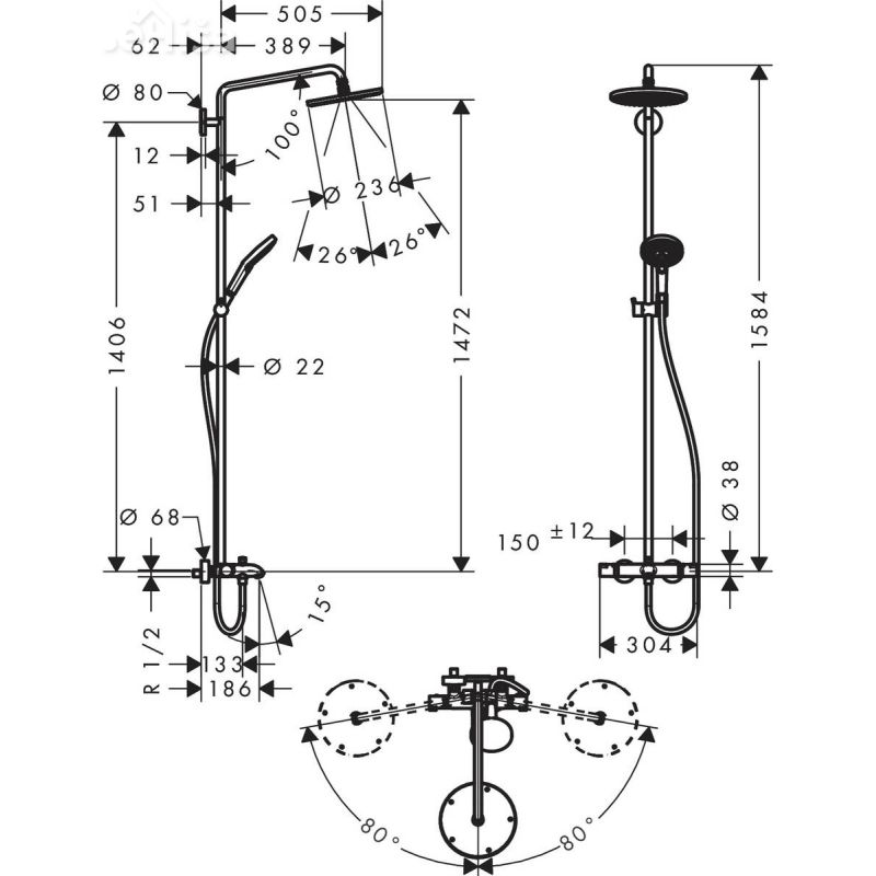 Termostatski tuš set z nadglavno prho Raindance S 240 krom HANSGROHE 27117000