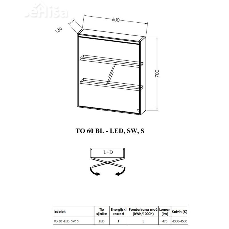 Toaletna omarica Joy TO 60 BL -LED s svetilko in vtičnico KOLPA SAN 528850
