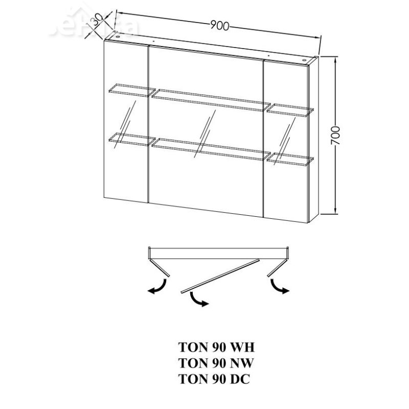 Toaletna omarica TON 90 NAOMI 900x700x130 KOLPA-SAN
