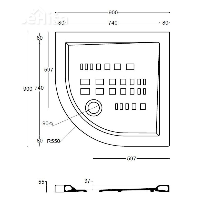 Tuš kad keramična ALTHEA slim 90x90 cm