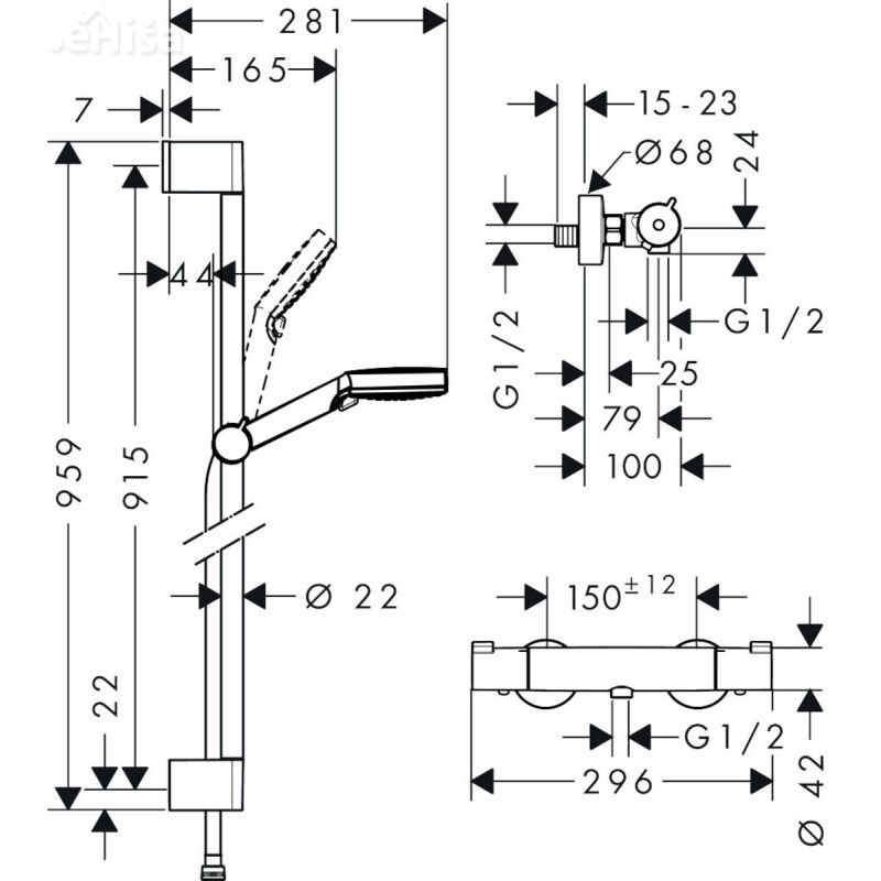 Tuš komplet z ročko in nosilcem Croma 100 90 cm bela-krom HANSGROHE 27813400