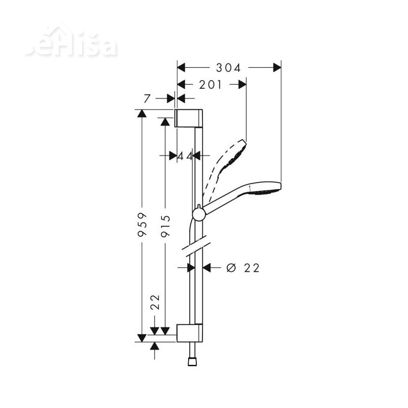 Tuš komplet z ročko in nosilcem Croma Select S 90 cm bela-krom HANSGROHE 26570400
