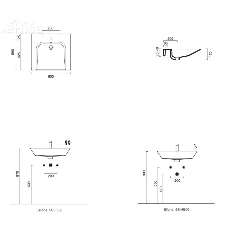 Umivalnik Sfera 60x55 z prelivom CATALANO 160HE00
