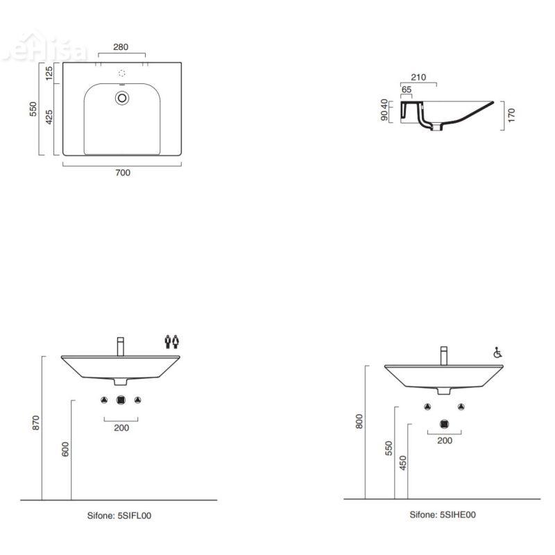 Umivalnik Sfera comfort 70x55 z prelivom CATALANO 170HE00
