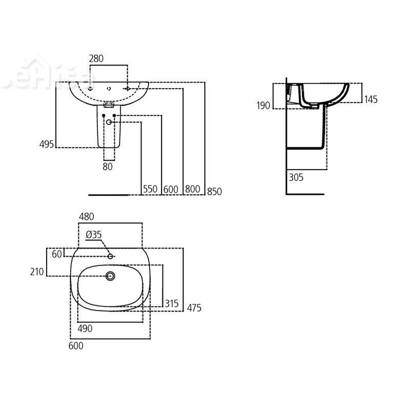 Umivalnik TESI 60 IDEAL STANDARD T351401
