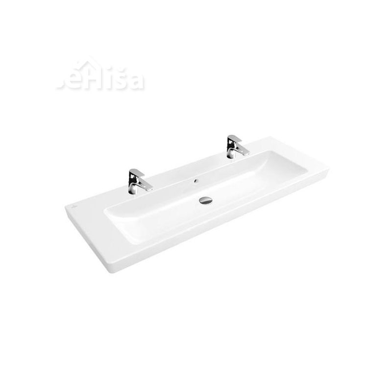 Umivalnik z dvema luknjama za dve armaturi SUBWAY 2.0 VANITY 130x47 cm white alpin VILLEROY & BOCH
