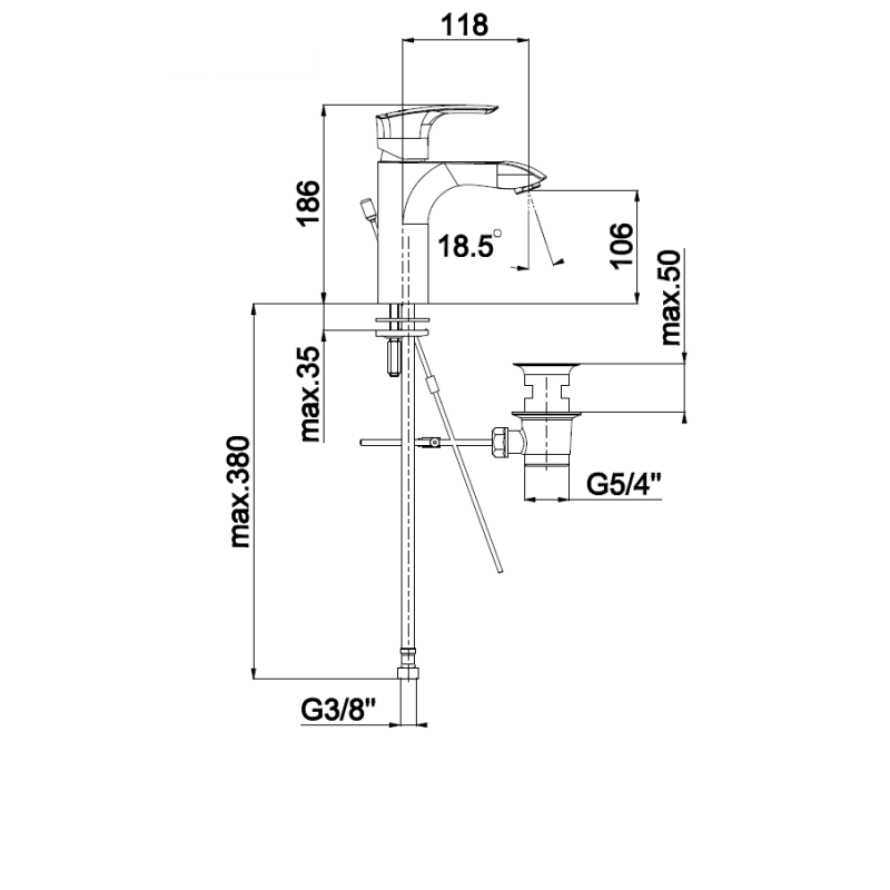 Umivalniška enoročna armatura Elite e10 z zgornjim delom sifona UNITAS 00086
