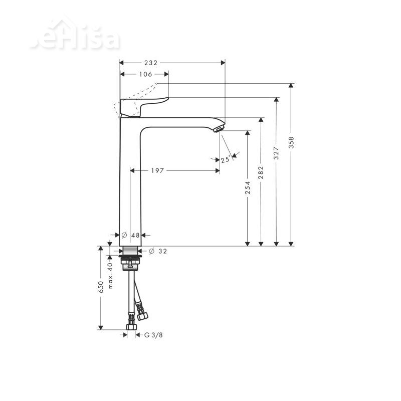 Umivalniška enoročna armatura Metris 260 brez zgornjega dela sifona krom HANSGROHE 31184000
