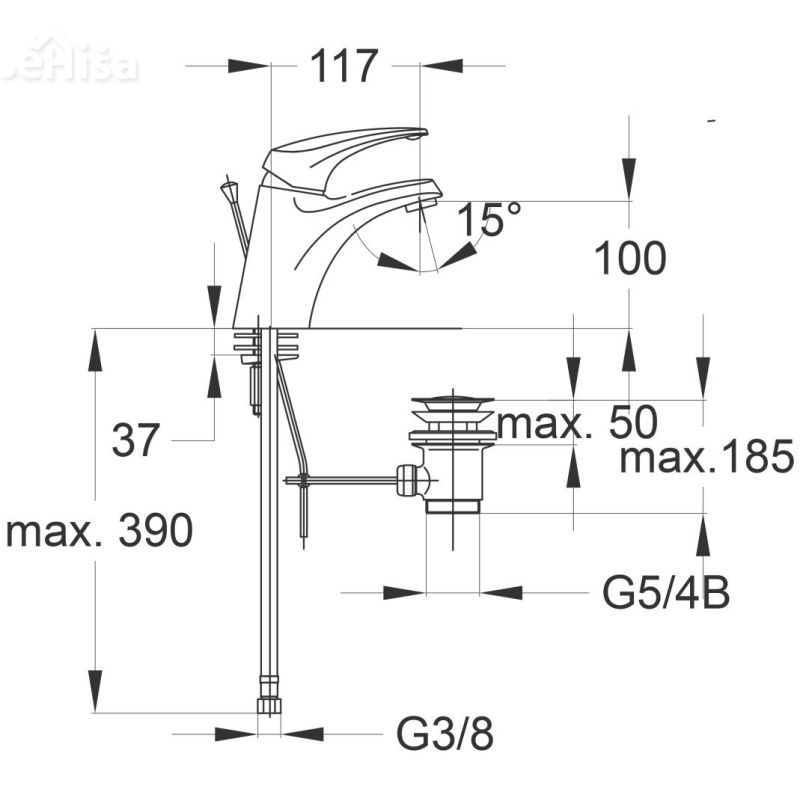 Umivalniška enoročna armatura Prestige p10 z zgornjim delom sifona UNITAS 00061
