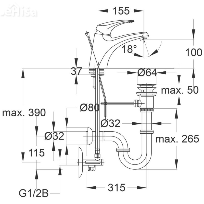 Umivalniška enoročna armatura Prestige p11 komplet UNITAS 00055
