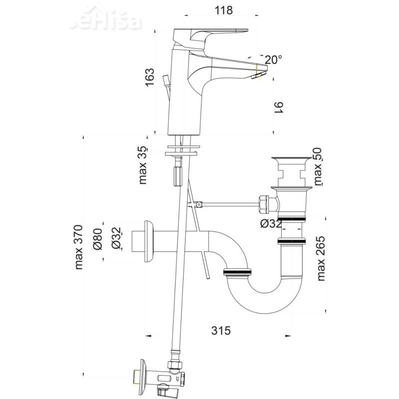 Umivalniška enoročna povišana armatura Infinity i12 komplet UNITAS 00011