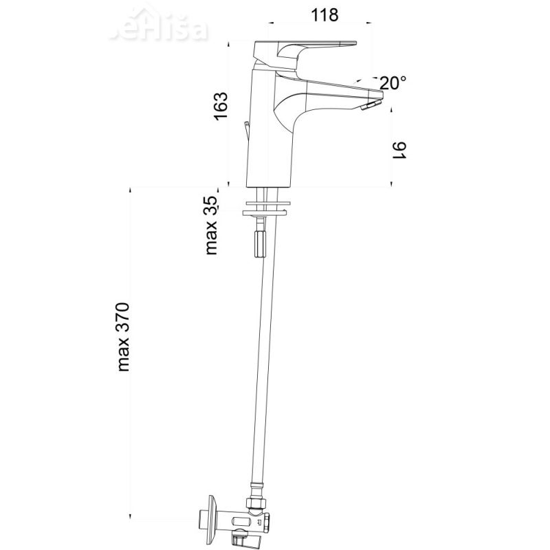 Umivalniška enoročna povišana armatura Infinity i12 z kotnimi ventili UNITAS 00013