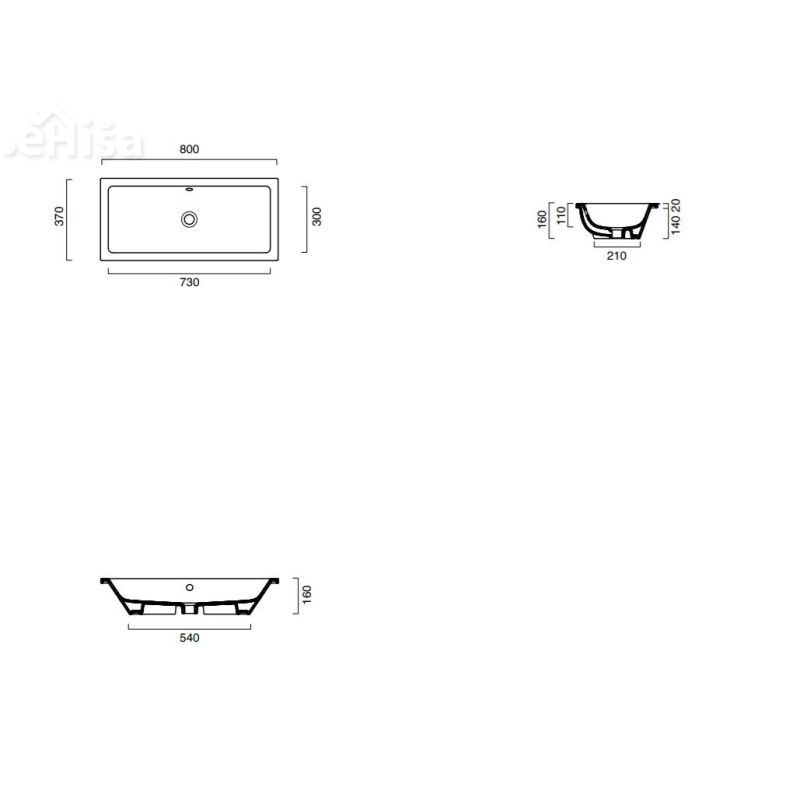 Vgradni pravokotni umivalnik New zero 80x37 CATALANO 18037ZE00
