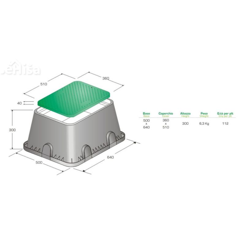 Vrtni jašek JUMBO za ventile 500x640 s pokrovom

