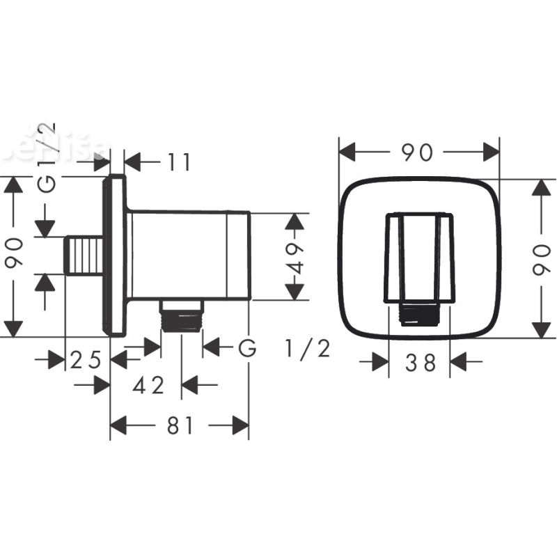 Zidni priključek FIXFIT Q z držalom tuš ročke krom HANSGROHE 26887000
