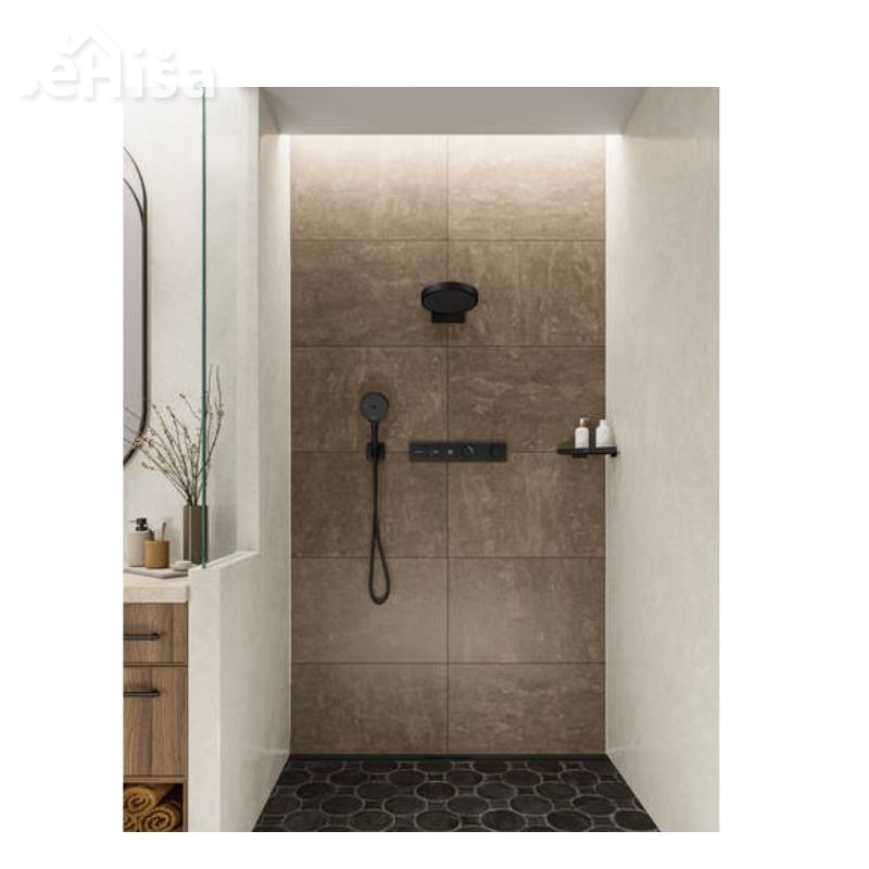 Zidni priključek FIXFIT Q z držalom tuš ročke mat črna HANSGROHE 26887670
