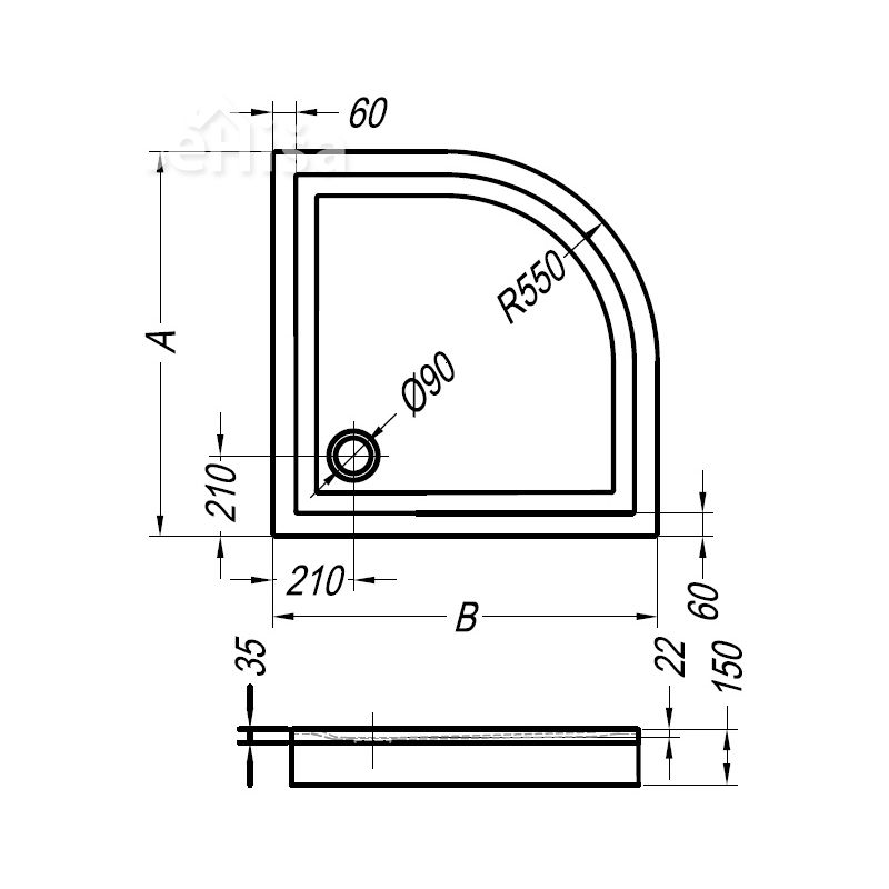 Polkrožna tuš kad Macarena 100x100 vgradna KOLPA-SAN 534630
