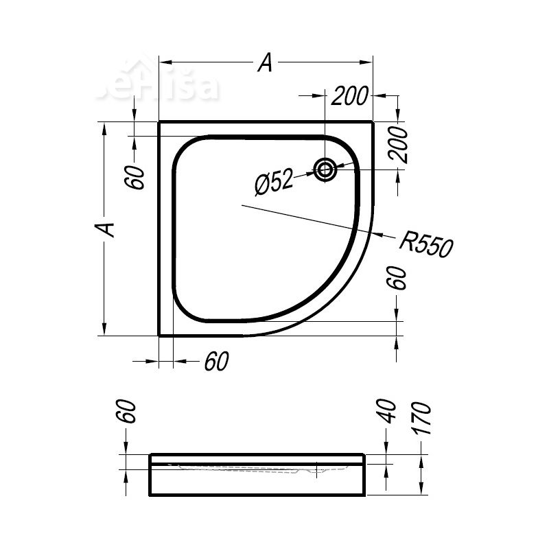 Polkrožna tuš kad Ontex 90x90 z oblogo KOLPA-SAN 755150
