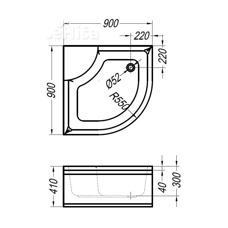 Polkrožna tuš kad Dixie 90x90 vgradna KOLPA-SAN 788730
