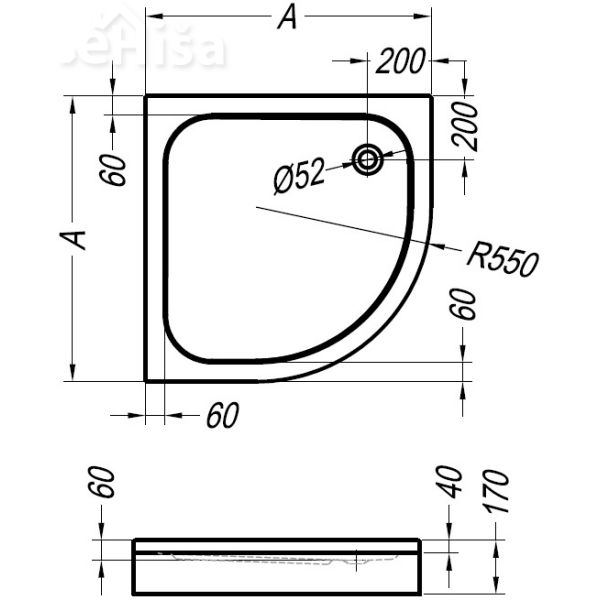 Polkrožna tuš kad Ontex 90x90 z oblogo KOLPA-SAN 755150
