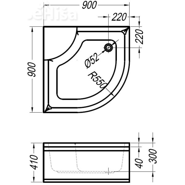 Polkrožna tuš kad Dixie 90x90 vgradna KOLPA-SAN 788730
