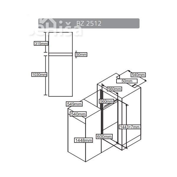 Vgradni kombinirani hladilnik-zamrzovalnik SIMFER BZ 2512
