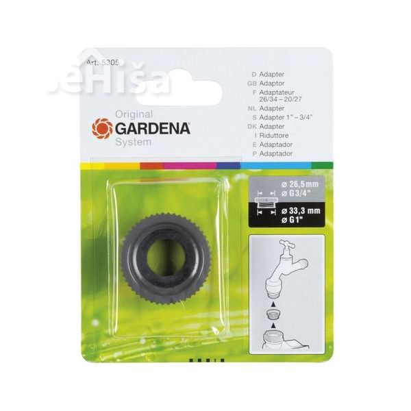 Adapter za prehod iz notranjega navoja 33,3 mm (G1) na zunanji navoj 26,5 mm (G3/4) GARDENA 05305-20
