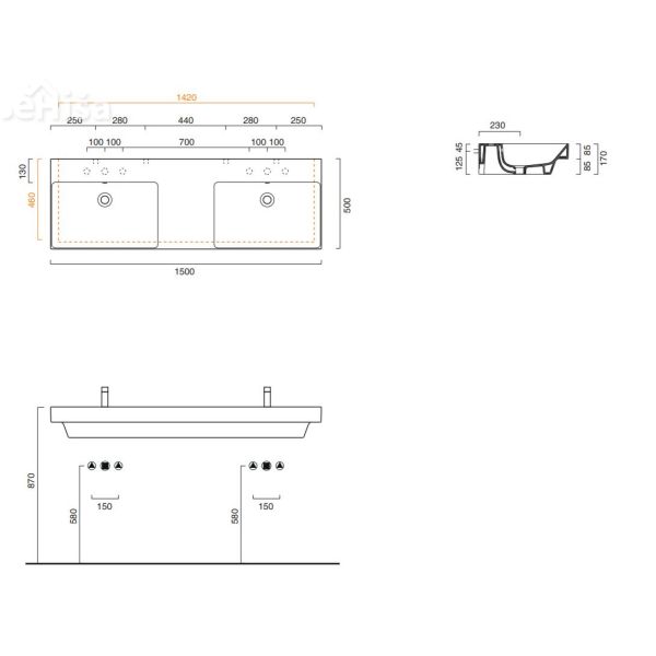 Dvojni umivalnik New zero 150x50 CATALANO 1150ZEDUP00
