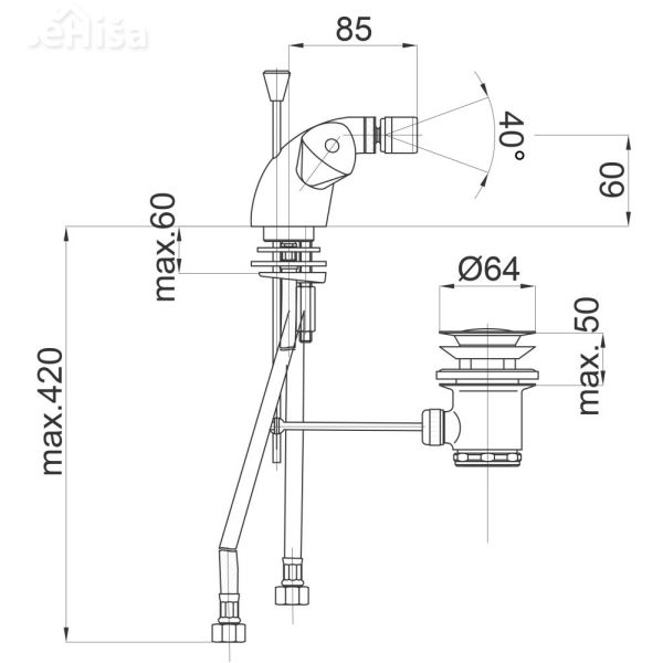 Dvoročna armatura za bide Classic c50 z zgornjim delom sifona UNITAS 05557
