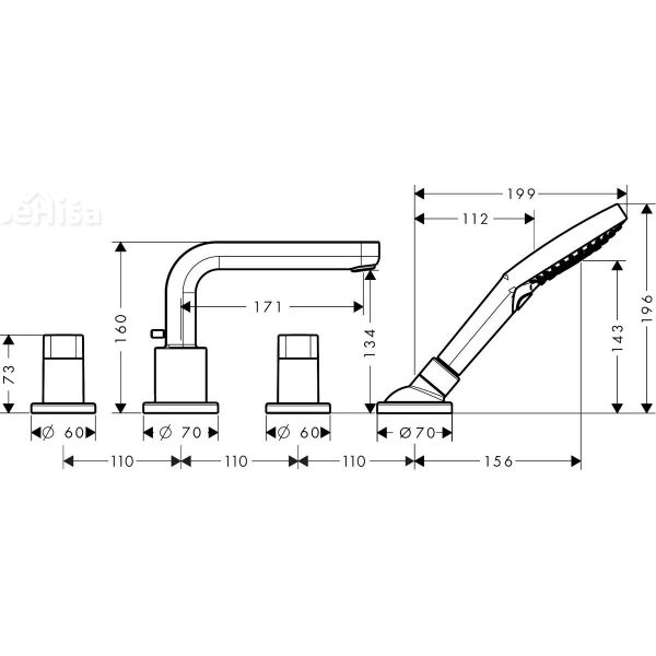 Dvoročna armatura za kopalno kad 4 luknje Metris S 17 cm krom HANSGROHE 31446000

